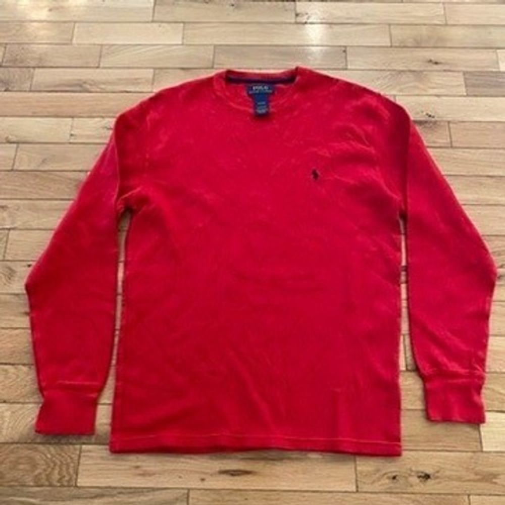 Polo Ralph Lauren Mens Red Waffle Knit Thermal‎ Long Sleeve Shirt Medium